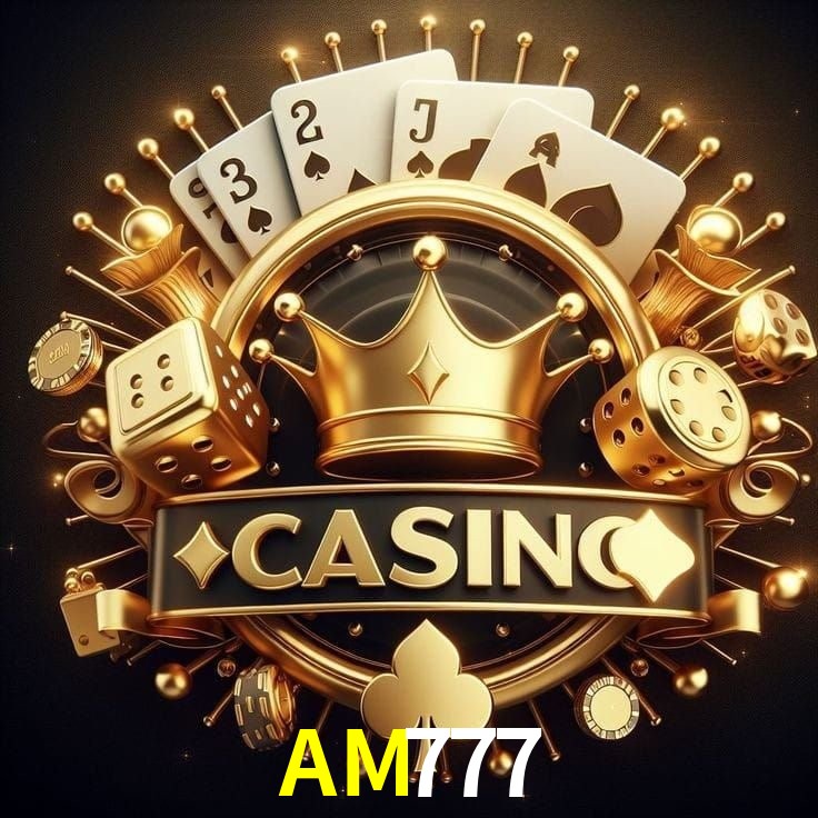 Escena dinámica inspirada en casino con iluminación AM777, cartas, fichas e íconos de juegos digitales en un espacio moderno de juegos.